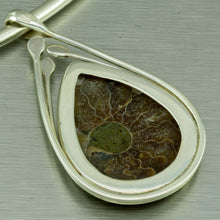 Load image into Gallery viewer, Teardrop polished ammonite sterling silver pendant