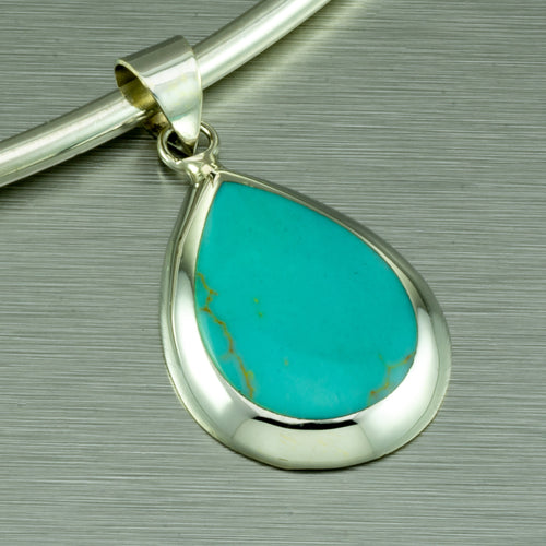 Turquoise Shell Teardrop Pendant. 92.5% sterling silver