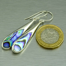 Load image into Gallery viewer, Long abalone inlay silver earrings