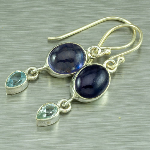 Blue spphire and blue topaz small dangly earrings
