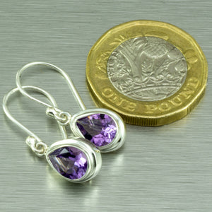 Small teardrop amethyst silver earrings