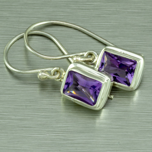 Amethyst 'emerald-cut' silver earrings