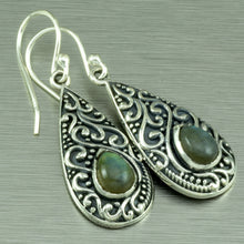 Load image into Gallery viewer, Labradorite Filigree Teardrop Earrings