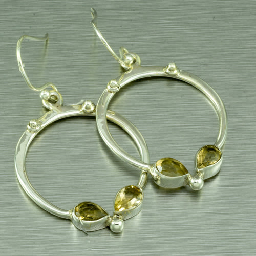 Citrine hoop sterling silver earrings 