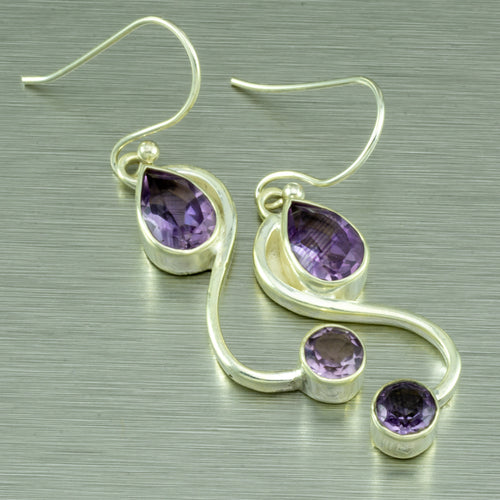 Pretty Two stone amethyst silver dangly earrings.