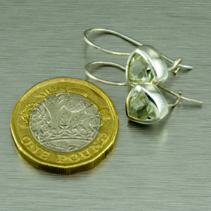 Green amethyst trillion cut silver earrings