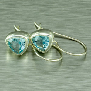 Blue topaz trillion cut silver earrings.