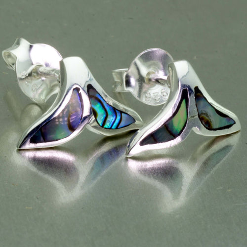 Silver Dolphin tails inlaid with Abalone