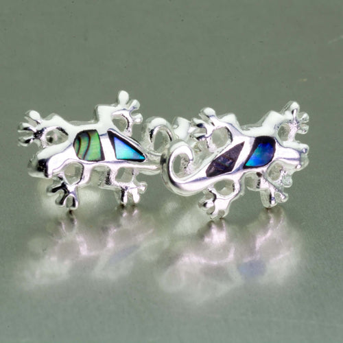 Abalone Gecko Earrings, 925 Sterling Silver