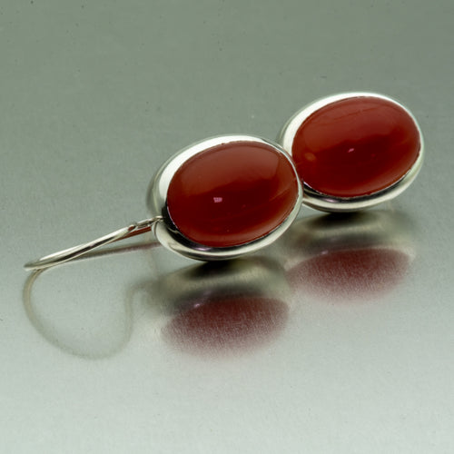 Carnelian oval sterling silver Hook-in Earrings