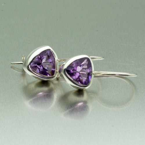 Amethyst trillion cut sterling silver earrings