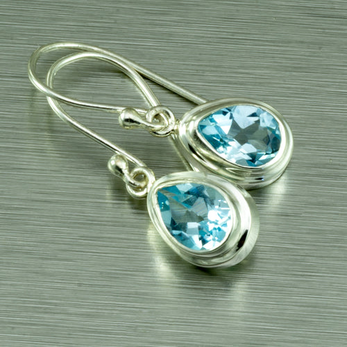 Blue topaz silver teardrop earrings.