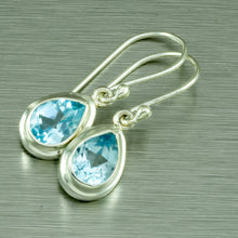 Load image into Gallery viewer, Blue topaz silver teardrop earrings.