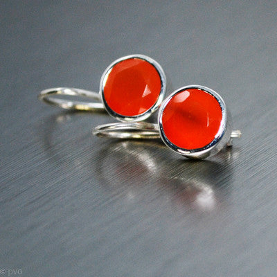 Orange faceted Carnelian silver hook in earrings