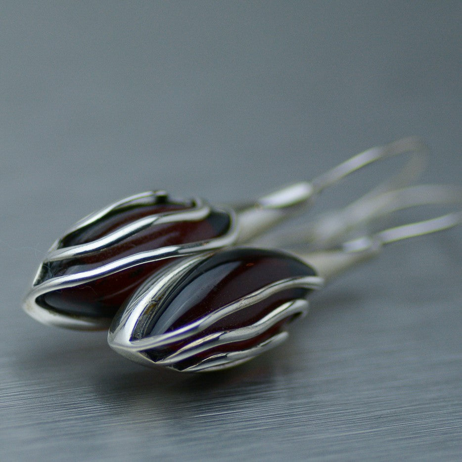 Long Amber Sterling Silver Earrings - Gemstonz Silver