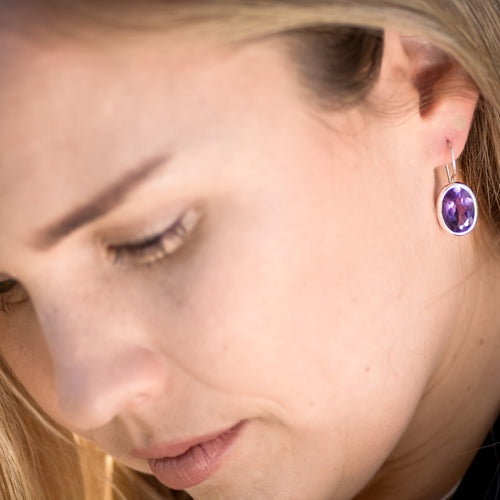 Large faceted amethyst silver earrings