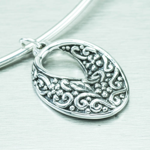 Silver oval vintage oxidized pendant