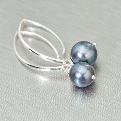 Pearl, long black earrings - Gemstonz Silver
