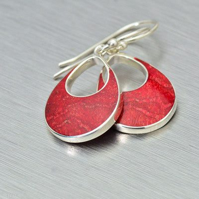 Coral Inlay Hoop Earrings - available in 3 different shell inlays - Gemstonz Silver