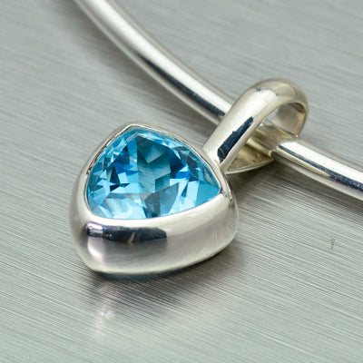 Small Blue Topaz Necklace, 925 Sterling Silver.