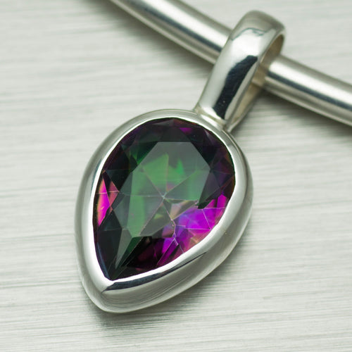 Mystic Topaz teardrop sterling silver pendant - Gemstonz Silver