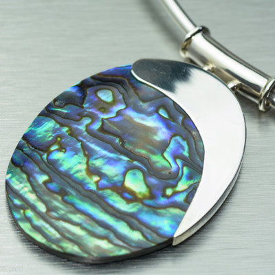 Large oval abalone silver pendant