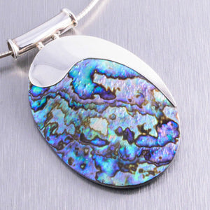 Large oval abalone silver pendant