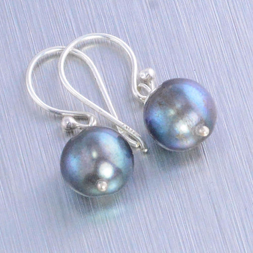 Freshwater pearl black hook-in earrings - Gemstonz Silver