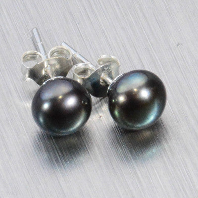 Black Pearl stud earrings with sterling silver posts