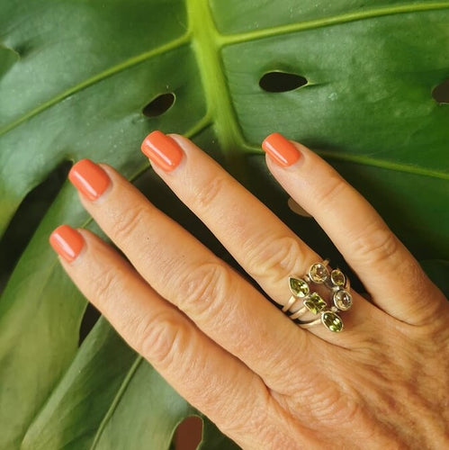 Green Amethyst and Peridot silver ring