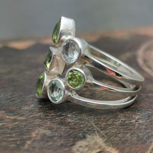 Green Amethyst and Peridot silver ring