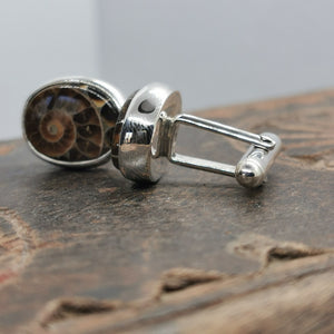 Oval Ammonite Fossil Cufflinks, 925 Sterling Silver