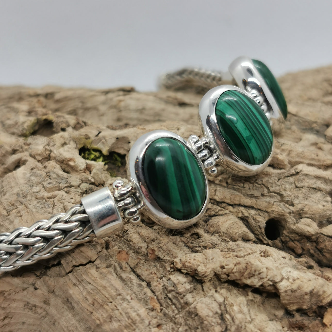 Sterling silver malachite bracelet sales