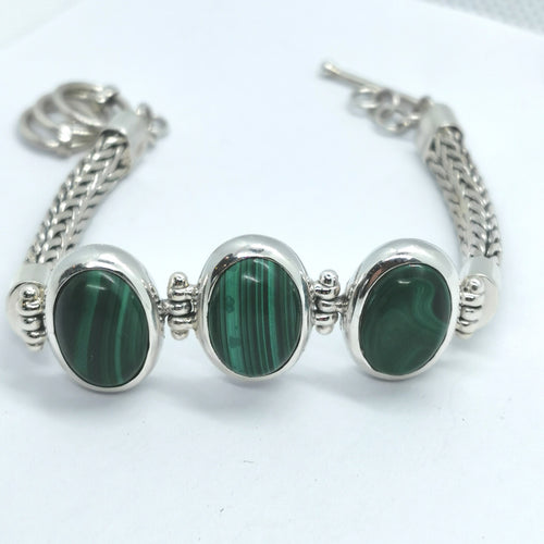 Malachite Multi-Stone Bracelet, Adjustable, 925 Sterling Silver