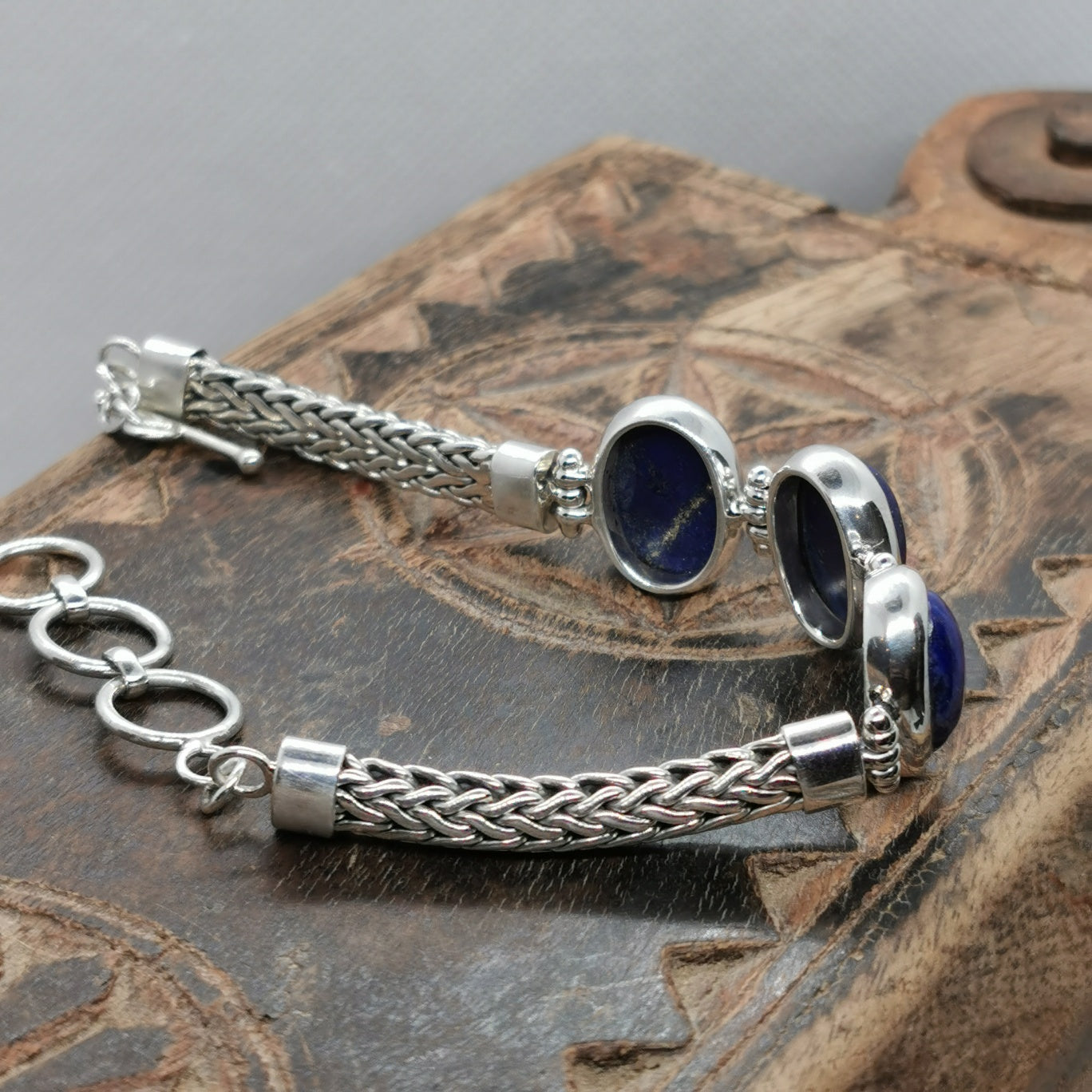 Agarwood & Lapis Healing Gemstone Bracelet with Silver Artisan