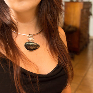 Black Shell and Biwa Pearl silver pendant - Gemstonz Silver