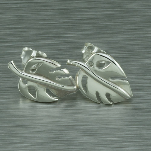 Silver Monstera Leaf Stud Earrings