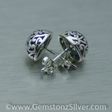 Load image into Gallery viewer, Filigree round dome sterling silver stud earrings - Gemstonz Silver