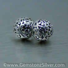 Load image into Gallery viewer, Sterling silver filigree stud dome earrings.