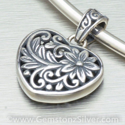 Sterling silver filigree heart pendant. - Gemstonz Silver