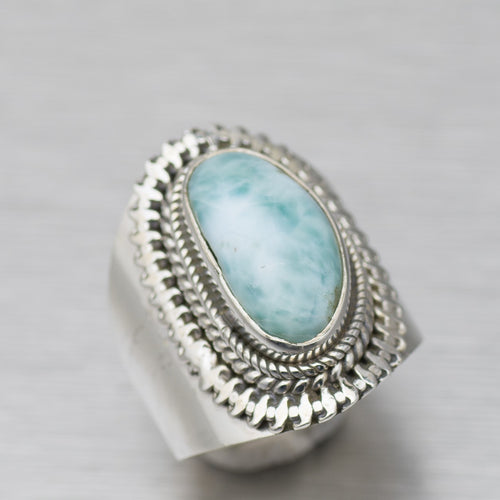 freeform larimar sterling silver boho style ring