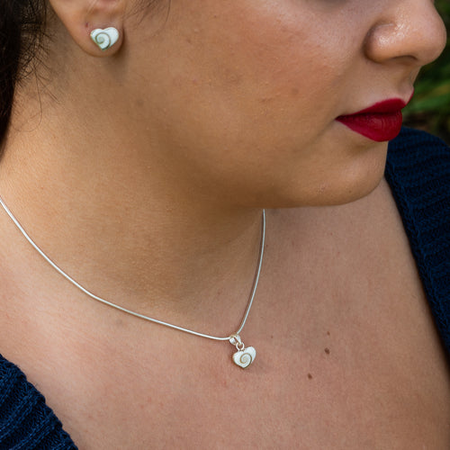 Tiny Shiva Shell Heart Necklace. 92.5% Sterling Silver