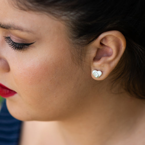 10mm sterling silver shiva shell heart studs.