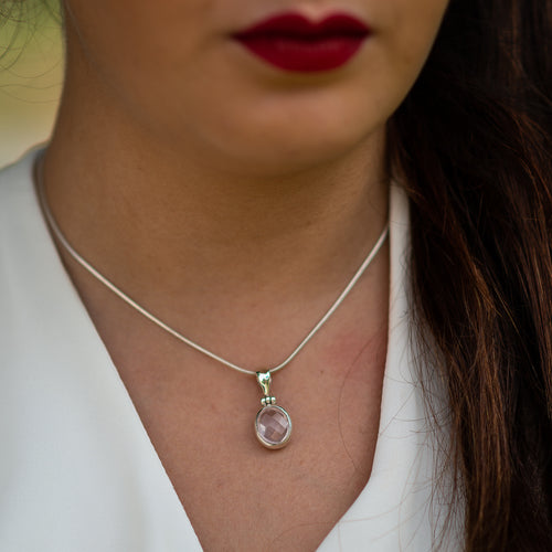 Oval faceted, Rose Quartz hinged pendant