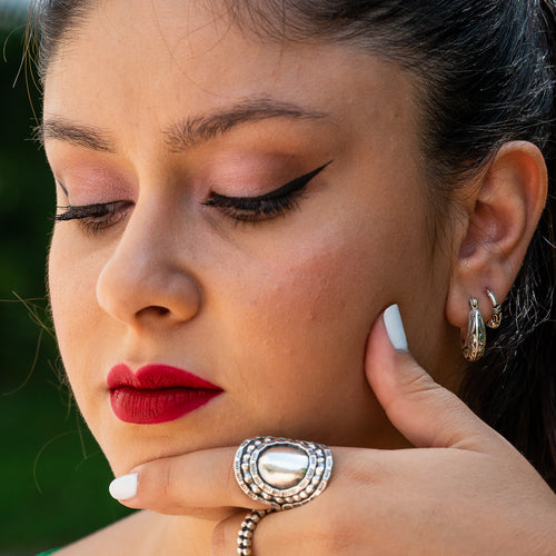 Sterling silver , large oval boho style ring