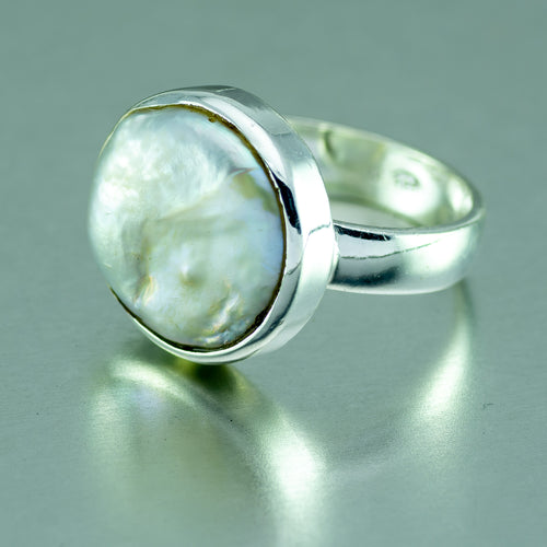 White Coin Baroque Pearl Ring