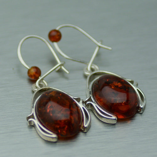 Amber, silver wire wrapped earrings