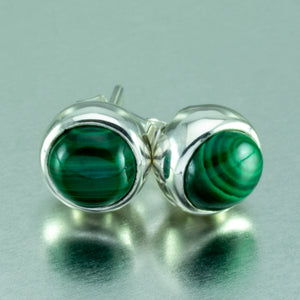 6mm Malachite stud earrings in sterling silver