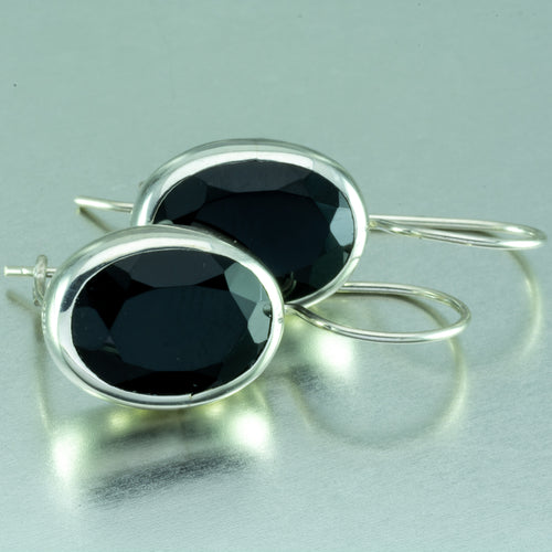 Large faceted onyx silver earrings