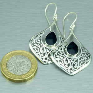 Balinese ajoure large black shell earrings